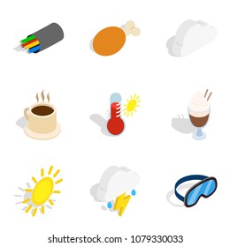 Cold place icons set. Isometric set of 9 cold place vector icons for web isolated on white background