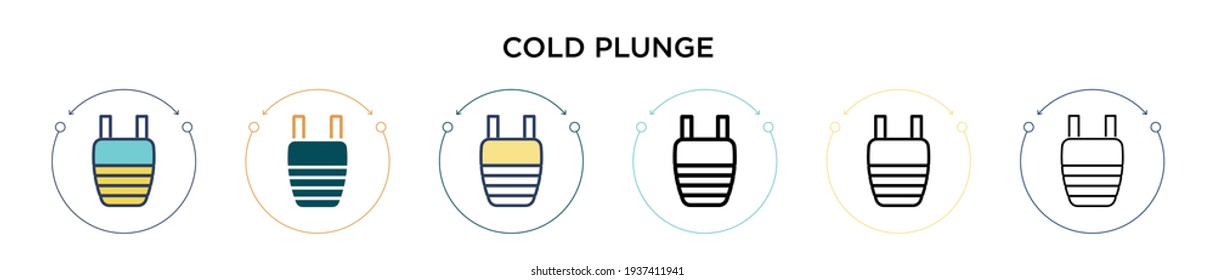 Cold plunge icon in filled, thin line, outline and stroke style. Vector illustration of two colored and black cold plunge vector icons designs can be used for mobile, ui, web