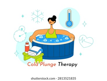 Cold Plunge Therapy Vector Illustration Featuring Ice Bath Recovery, Wellness Treatment, Muscle Recovery, Health Therapy, and Athletic Rehabilitation