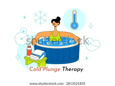 Cold Plunge Therapy Vector Illustration Featuring Ice Bath Recovery, Wellness Treatment, Muscle Recovery, Health Therapy, and Athletic Rehabilitation