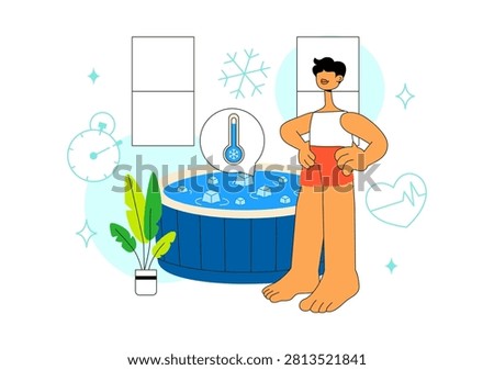 Cold Plunge Therapy Vector Illustration Featuring Ice Bath Recovery, Wellness Treatment, Muscle Recovery, Health Therapy, and Athletic Rehabilitation