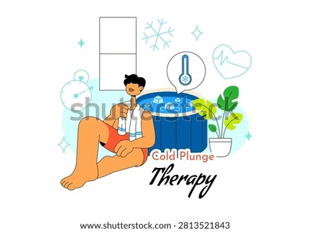 Cold Plunge Therapy Vector Illustration Featuring Ice Bath Recovery, Wellness Treatment, Muscle Recovery, Health Therapy, and Athletic Rehabilitation