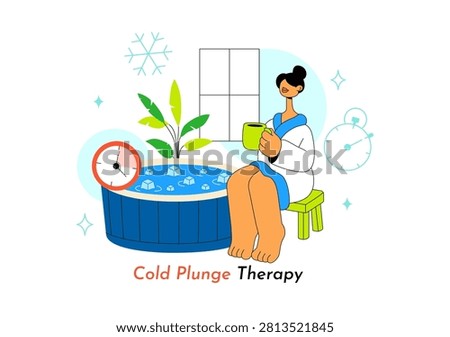 Cold Plunge Therapy Vector Illustration Featuring Ice Bath Recovery, Wellness Treatment, Muscle Recovery, Health Therapy, and Athletic Rehabilitation