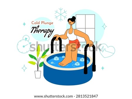 Cold Plunge Therapy Vector Illustration Featuring Ice Bath Recovery, Wellness Treatment, Muscle Recovery, Health Therapy, and Athletic Rehabilitation