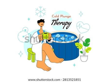 Cold Plunge Therapy Vector Illustration Featuring Ice Bath Recovery, Wellness Treatment, Muscle Recovery, Health Therapy, and Athletic Rehabilitation