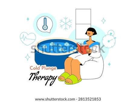 Cold Plunge Therapy Vector Illustration Featuring Ice Bath Recovery, Wellness Treatment, Muscle Recovery, Health Therapy, and Athletic Rehabilitation