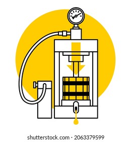 Cold press oil extractor - oilseed processing without heat or chemicals. Vector stamp for labeling of skincare and cosmetics products