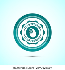 Cold pressed icon design illustration. Cold pressed label badge logo design template, Teal color button design