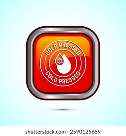 Cold pressed icon design illustration. Cold pressed label badge logo design template, Orange color square button design