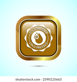 Cold pressed icon design illustration. Cold pressed label badge logo design template, Gold color square button design