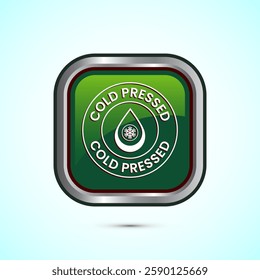 Cold pressed icon design illustration. Cold pressed label badge logo design template, Green color square button design