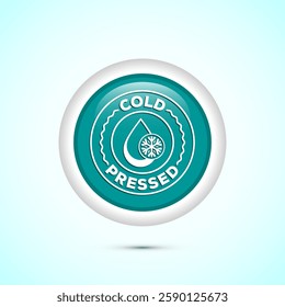 Cold pressed icon design illustration. Cold pressed label badge logo design template, Teal color round button design