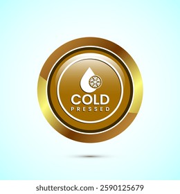 Cold pressed icon design illustration. Cold pressed label badge logo design template, Gold color round button design