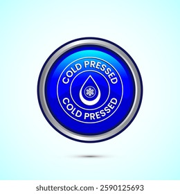 Cold pressed icon design illustration. Cold pressed label badge logo design template, Blue color round button design