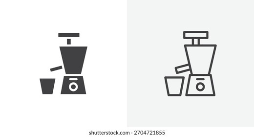Icono de exprimidor prensado en frío. colección de línea de trazo editable y estilos planos sólidos.