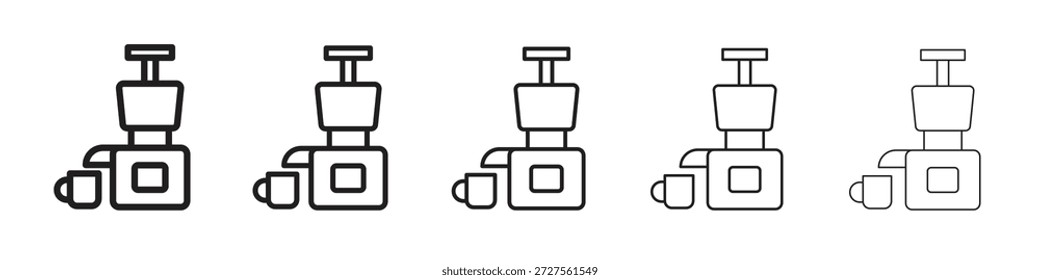 Diseño de icono de exprimidor prensado en frío en estilo de trazo editable delgado para trabajo gráfico