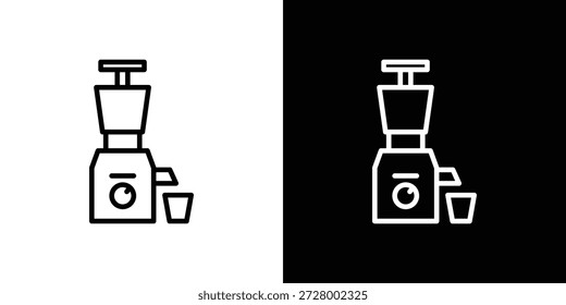 Icono de exprimidor prensado en frío. Objeto aislado sobre un fondo blanco y negro.