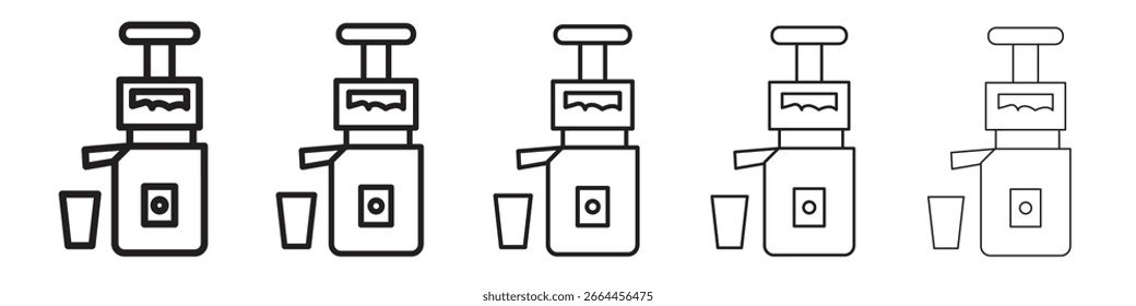 Juicer pressionado a frio ícone linha arte vetor coleção no fundo branco
