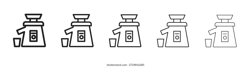 Icono de exprimidor prensado en frío símbolos lineales Vectores. Conjunto de trazos editables
