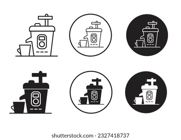 Cold pressed juicer icon set in filled and outlined style. 