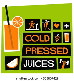 Cold Pressed Juices (Flat Style Vector Illustration Health Diet Poster Design)