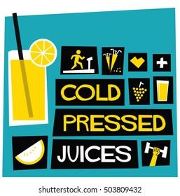 Cold Pressed Juices (Flat Style Vector Illustration Health Diet Poster Design)