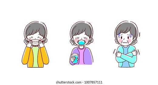 
Cold prevention, Women's illustration set