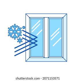 Cold protection with double glazed window. PVC plastic profile. Infographics showing properties.