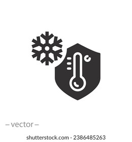 cold protection icon, hypothermia shield, protective layer against the temperature cold, flat symbol on white background - editable stroke vector illustration