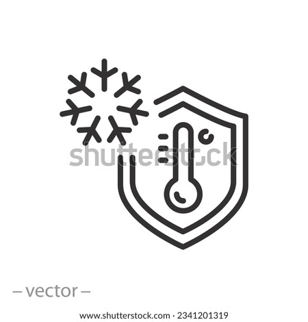 cold protection icon, hypothermia shield, protective layer against the temperature cold, thin line symbol on white background - editable stroke vector illustration eps10