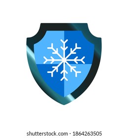 Cold protection icon. Vector icon of a blue shield with a snowflake inside. Shield with a snowflake in a flat design. Shield and sword icon isolated.