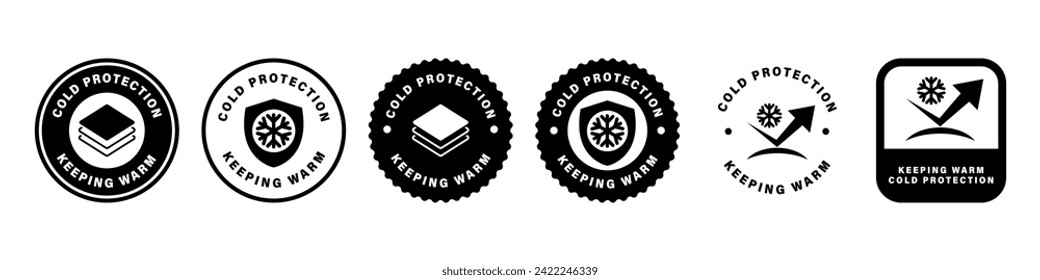 Cold Protection, Keeping Warm. Collection of vector labels for winter clothes.