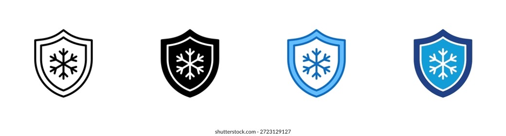 Vector de diseño de icono de estilo múltiple de protección contra el frío - Escudo con símbolo de copo de nieve que representa la protección contra el Clima frío y las condiciones de congelación