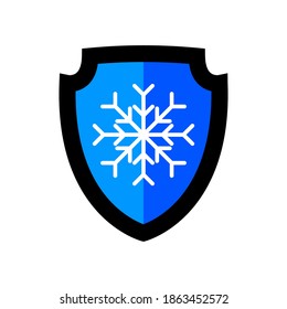 Cold protection vector icon. Shield icon with snowflake in flat design. A shield icon with a snowflake on it. Frost protection concept icon.