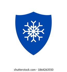 Icono vectorial de protección fría. Icono Escudo con copo de nieve en diseño plano. Un icono protector con un copo de nieve encima. Icono de concepto de protección contra la espuma.