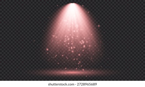 Cold red lighting with spotlight. Scene illumination effects on a dark transparent background. Vector illustration