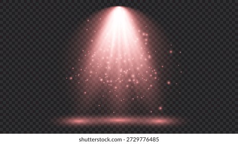 Luz vermelha fria com holofote. Efeitos de iluminação da cena em um fundo transparente escuro. Ilustração vetorial. Não gerada por IA