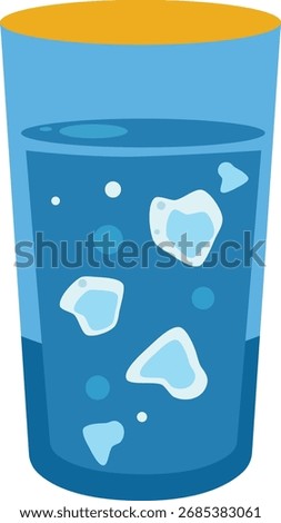 Cold Refreshing Blue Water Glass Ice Cubes Bubbles Thirst Quencher Flat