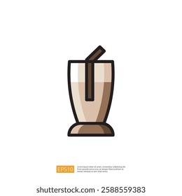 Cold Refreshing Coffee Beverage Icon in Minimalist Style Featuring Creamy Texture and Smooth Shape with a Straw Emerging from Tall Glass