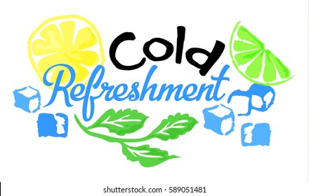 Cold Refreshment sticker. Vector illustration in watercolor style, for graphic and web design.