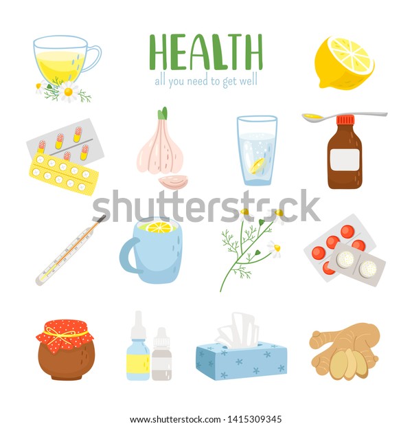 Cold Remedies. Winter Cold And Flu Health Remedy Set, Syrup With Lemon ...