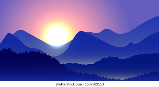 Cold scene and mountain landscape in flat design for banner, template, background - vector illustration Eps 10.
