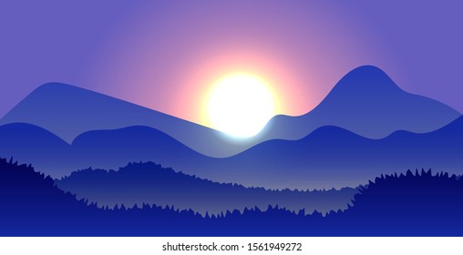 Cold scene and mountain landscape in flat design for banner, template, background - vector illustration Eps 10.