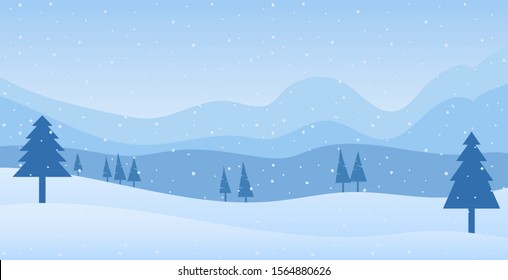 Cold scene and mountain landscape in flat design for banner, template, background - vector illustration Eps 10.