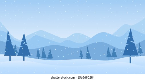 Cold scene and mountain landscape in flat design for banner, template, background - vector illustration Eps 10.