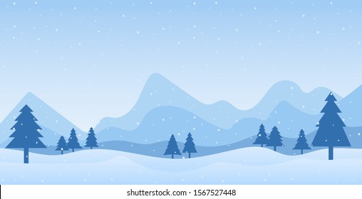 Cold scene and mountain landscape in flat design for banner, template, background - vector illustration Eps 10.