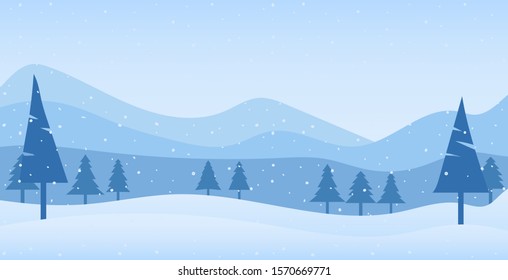 Cold scene and mountain landscape in flat design for banner, template, background - vector illustration Eps 10.