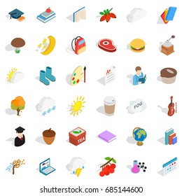 Cold season icons set, isometric style