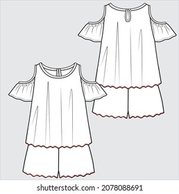 COLD SHOULDER AND LAYEED JUMPSUIT FOR KID GIRLS AND TEEN GIRLS IN EDITABLE VECTOR FILE