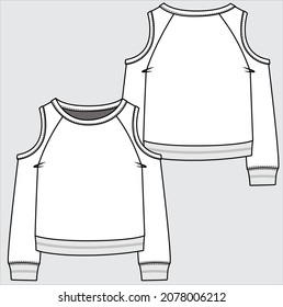 COLD SHOULDER RAGLAN SLEEVES SWEAT TOP FOR TEEN GIRLS AND KID GIRLS IN EDITABLE VECTOR FILE